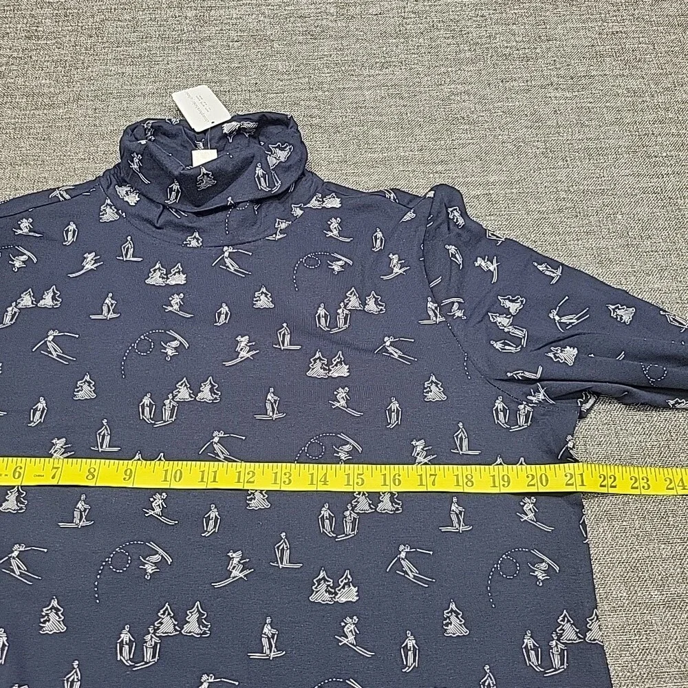 Christopher and Banks Womens Turtleneck Top Petite Large Size Printed Navy Shirt - Picture 2 of 10